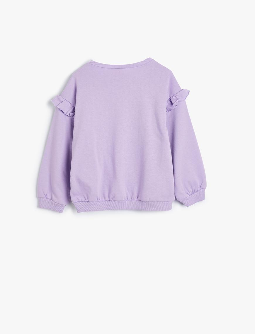  Kız Bebek Sweatshirt Unicorn Aplikeli Fırfır Detaylı Pamuklu Şardonlu