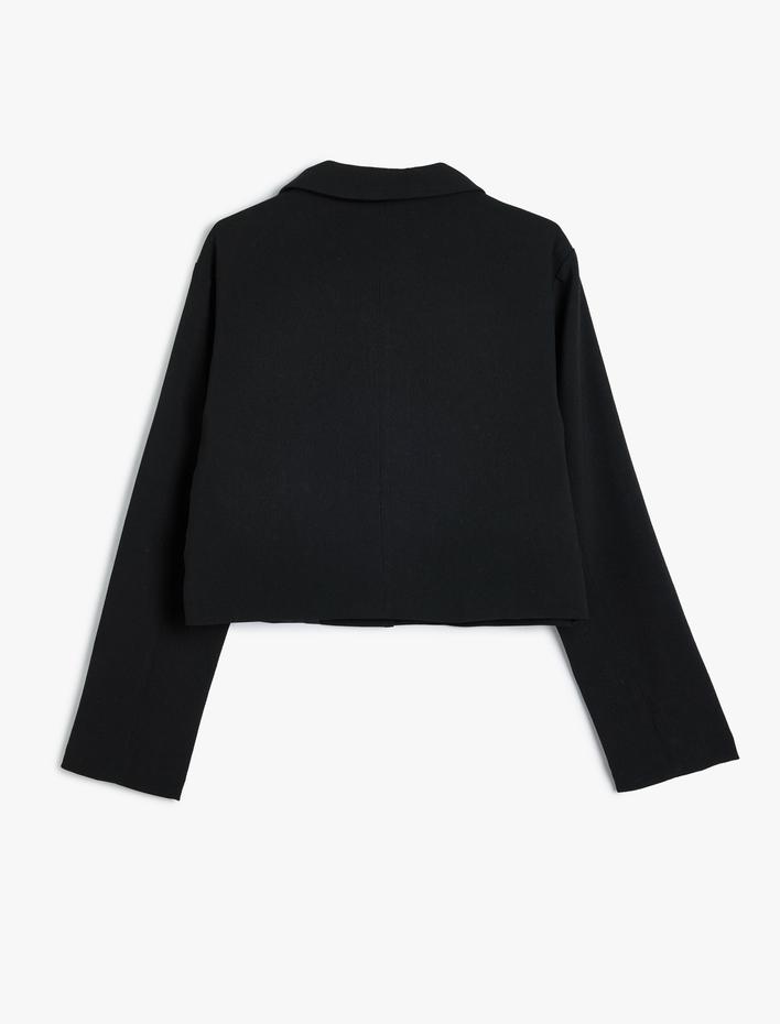 Kız Çocuk Crop Gömlek Ceket Cep Detaylı Uzun Kollu Çıtçıt Kapamalı