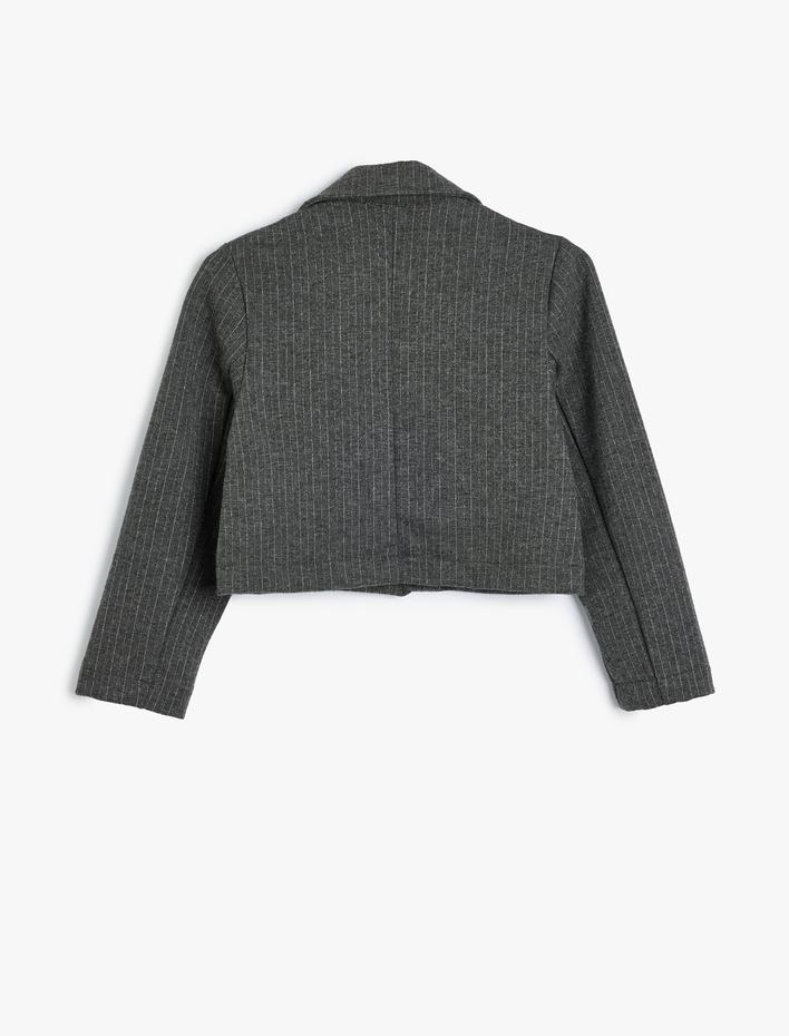 Kız Çocuk Crop Ceket Cep Detaylı Uzun Kollu