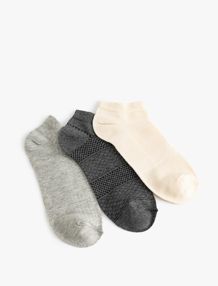 Kadın 3'lü Patik Çorap Seti Dokulu Çok Renkli