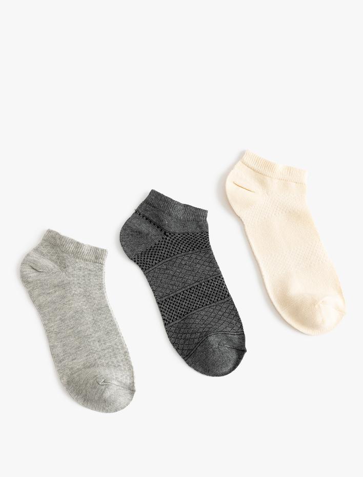 Kadın 3'lü Patik Çorap Seti Dokulu Çok Renkli