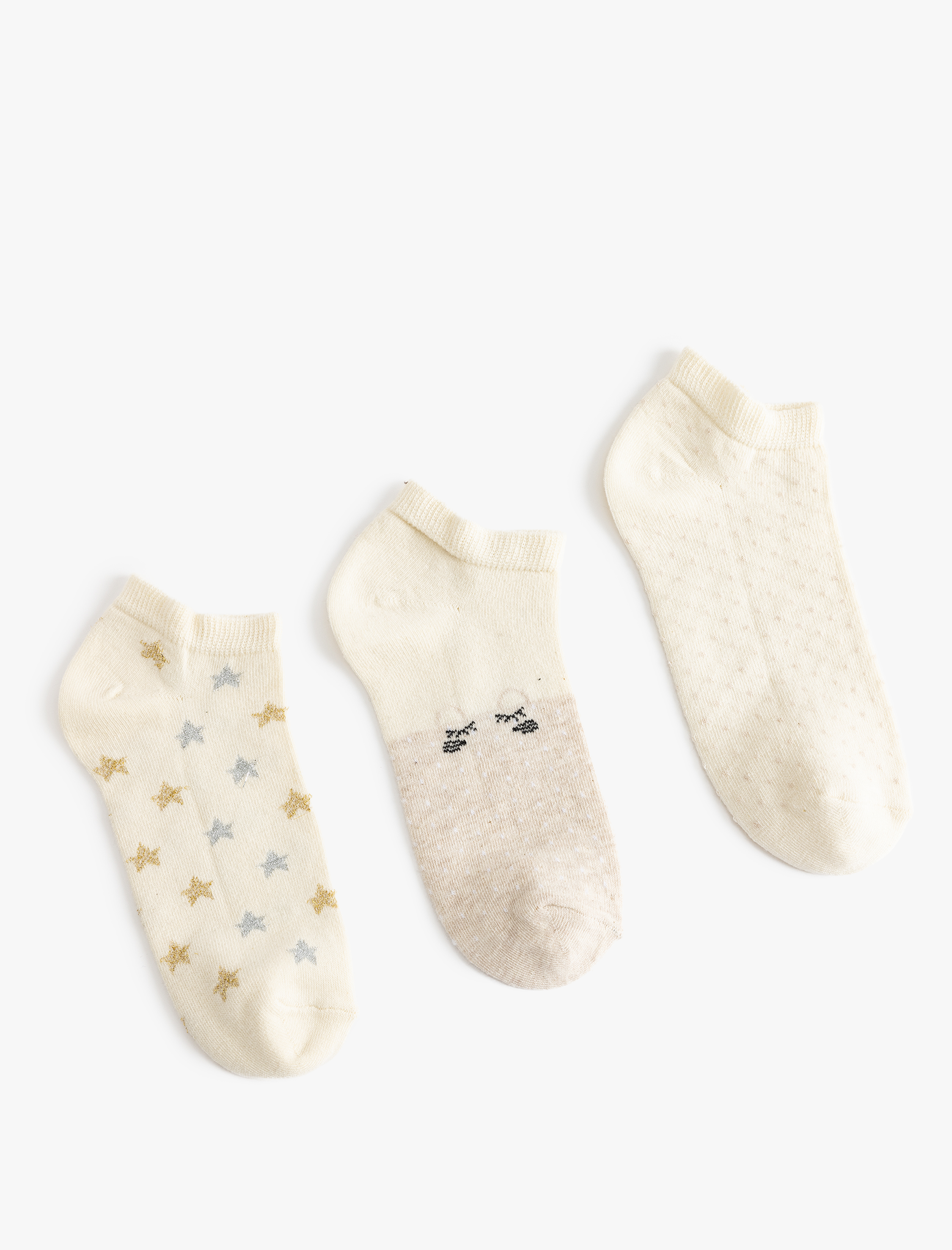 Kadın 3'lü Patik Çorap Seti Çok Renkli Yıldız Desenli