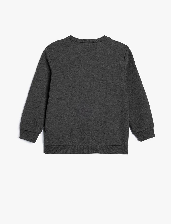 Erkek Çocuk Slogan Baskılı Uzun Kollu Bisiklet Yaka Şardonlu Sweatshirt