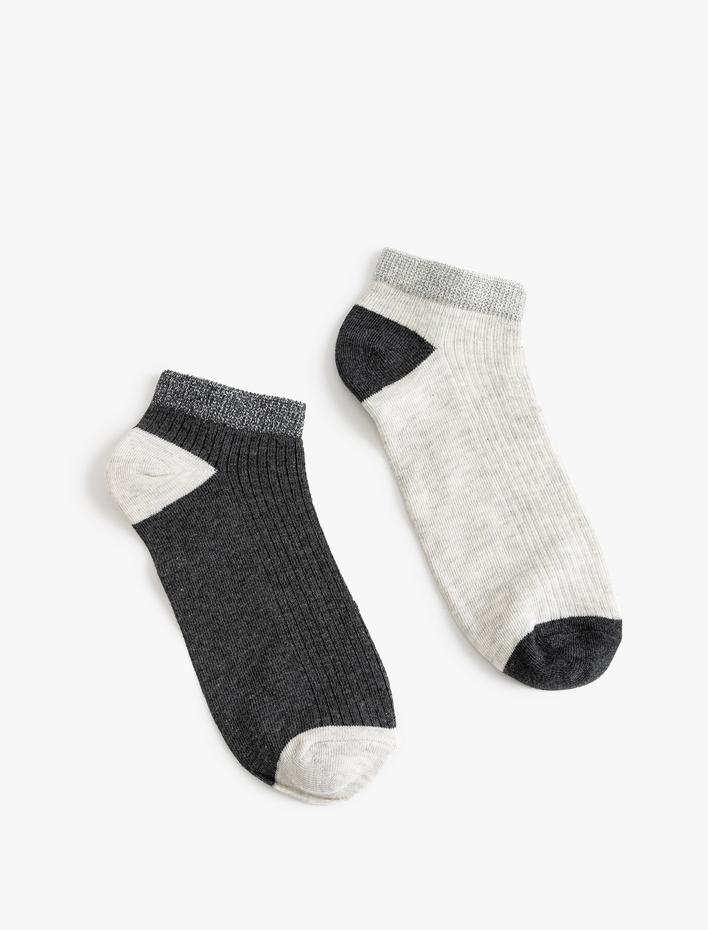 Kadın 2'li Patik Çorap Seti Metalik Detaylı Çok Renkli