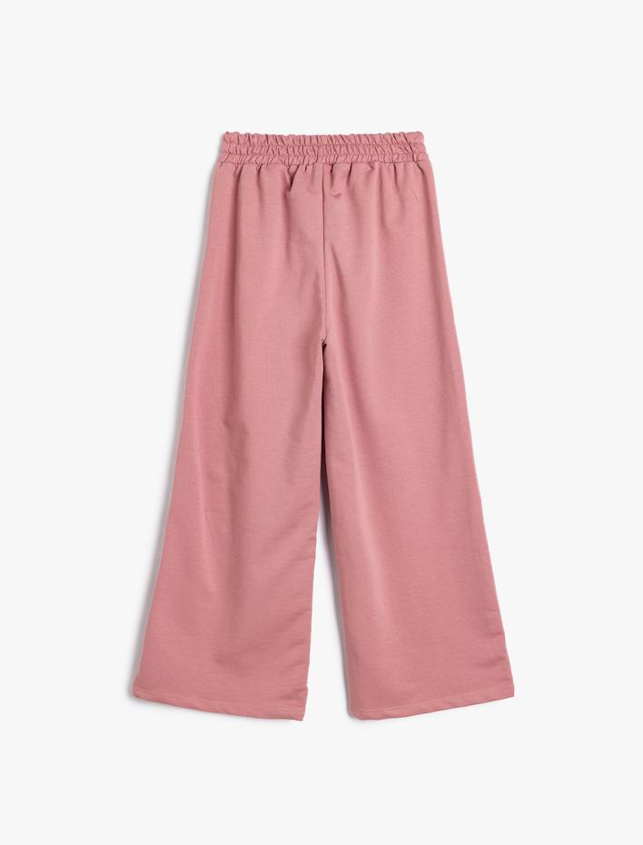 Kız Çocuk Basic Bol Paça Pantolon Pamuklu Beli Lastikli