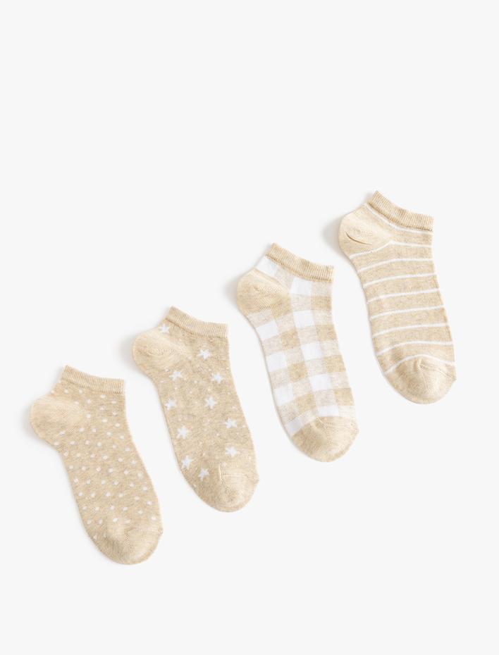 Kadın 4'lü Patik Çorap Seti Geometrik Desenli