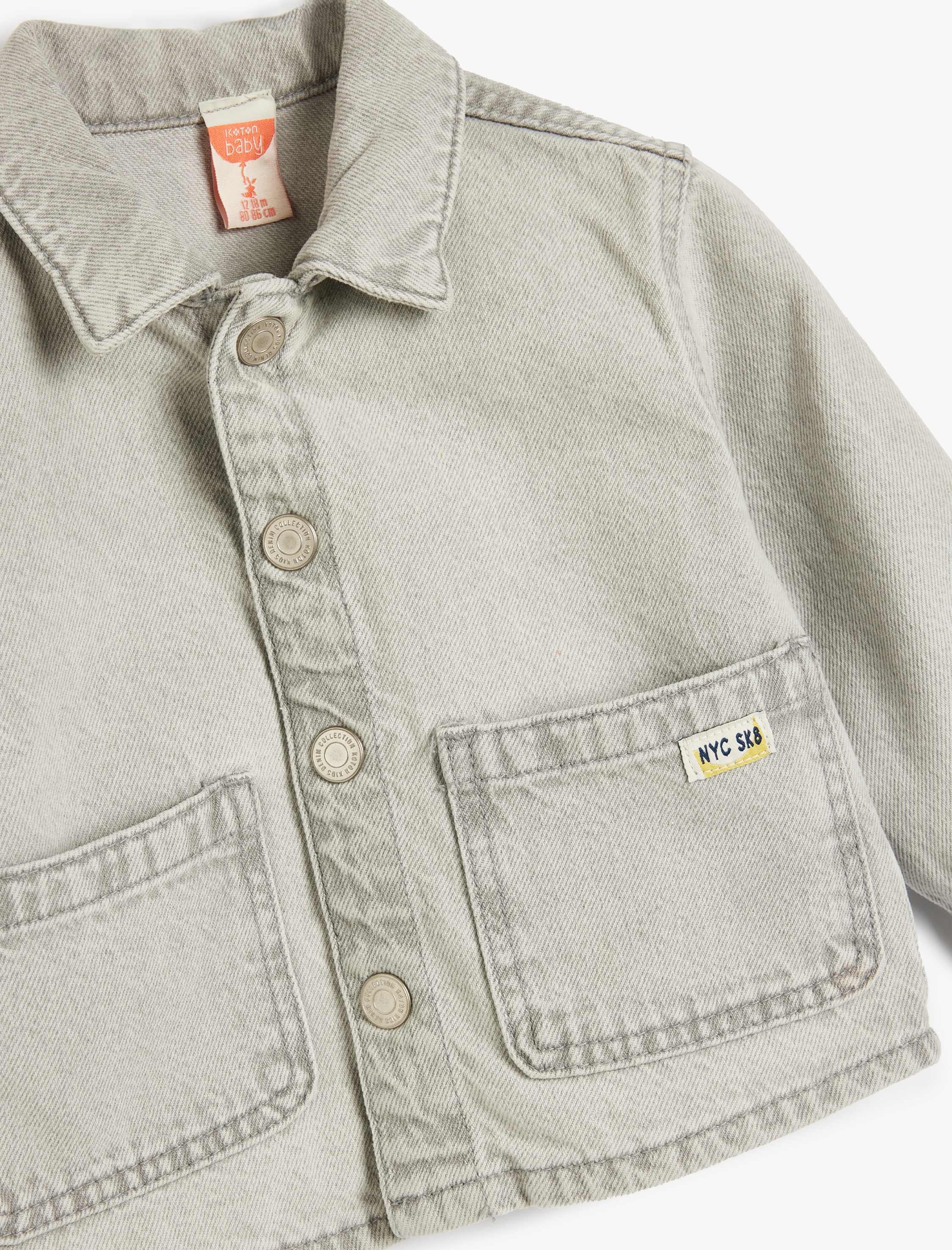 Erkek Bebek Kot Ceket Uzun Kollu Cep Detaylı Pamuklu