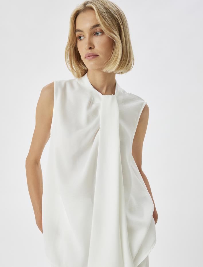  Rahat Kalıp Şal Yaka Kolsuz Bluz