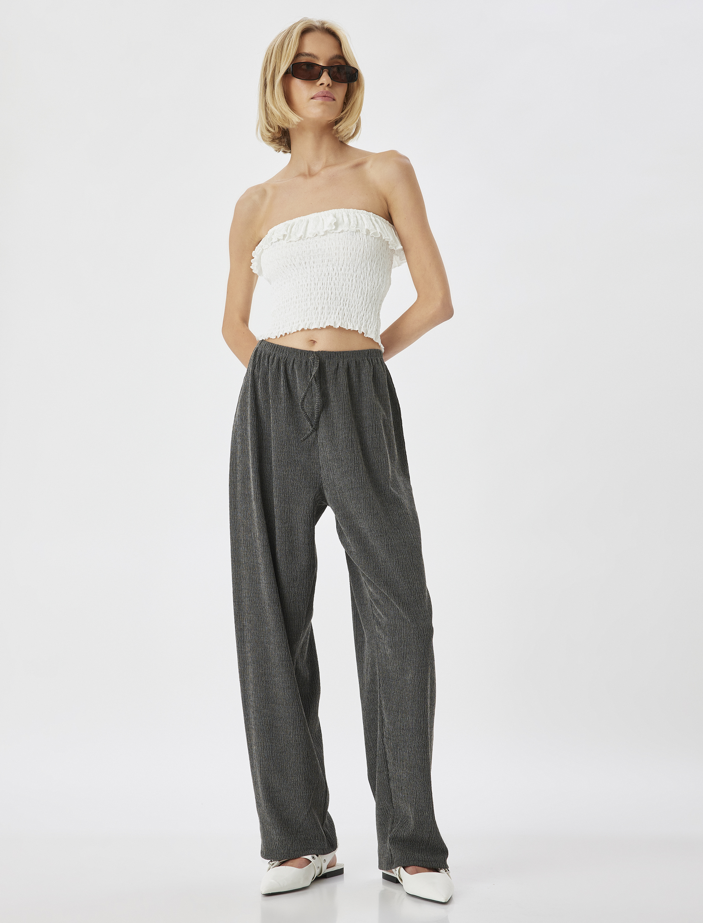   Rahat Kalıp Dokulu Beli Bağlamalı Pantolon