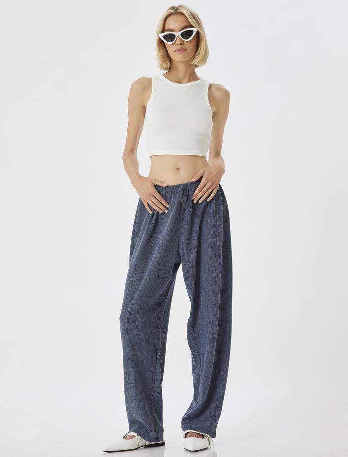  Rahat Kalıp Dokulu Beli Bağlamalı Pantolon