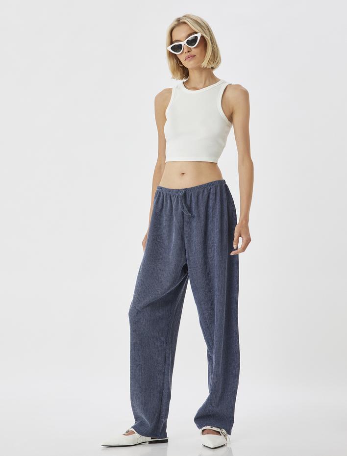  Rahat Kalıp Dokulu Beli Bağlamalı Pantolon