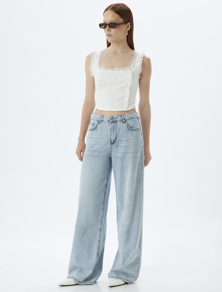  Dantelli Askılı Atlet Fırfırlı Pamuklu Slim Fit