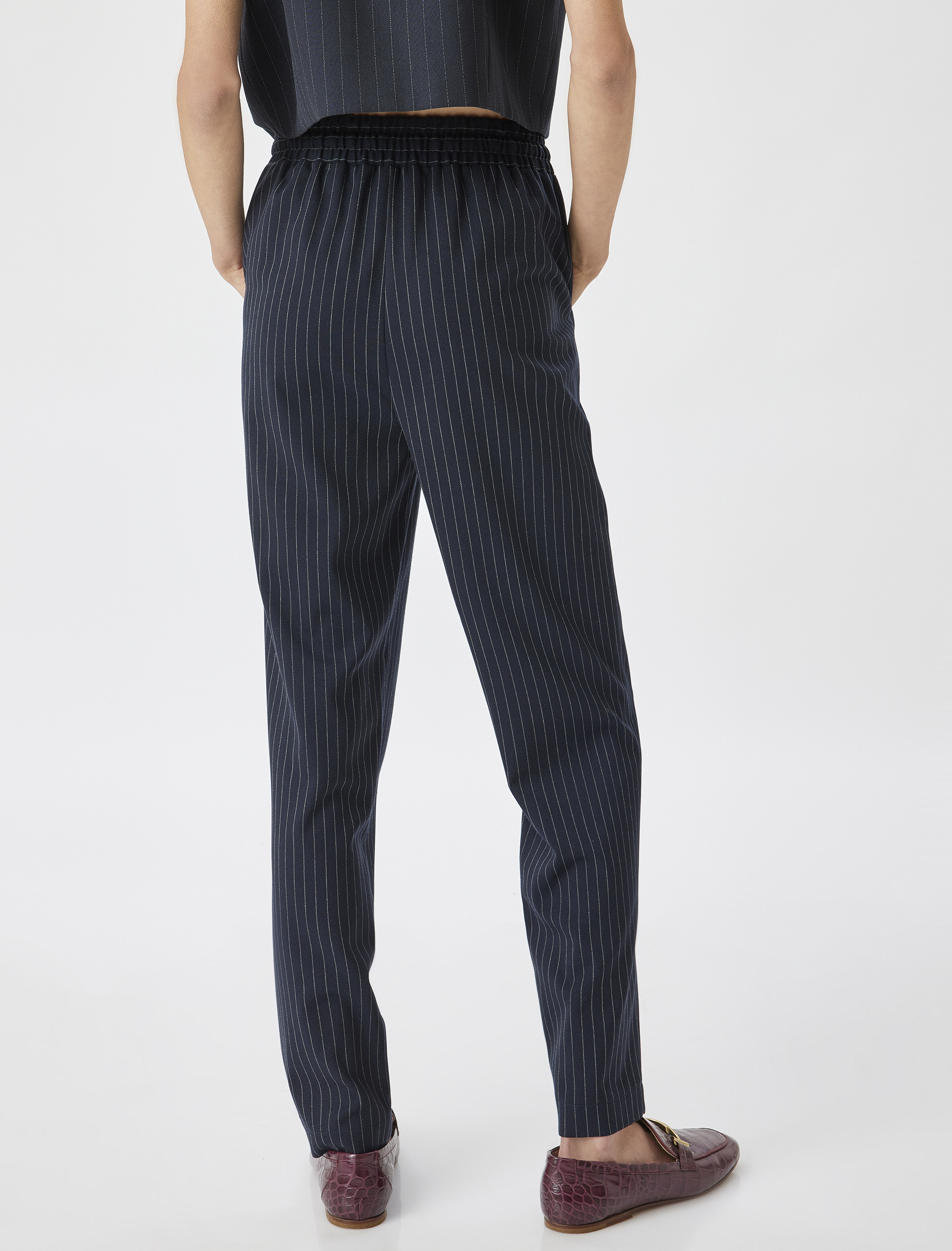   Cepli Beli Bağlamalı Çizgili Yüksek Bel Cigarette Pantolon