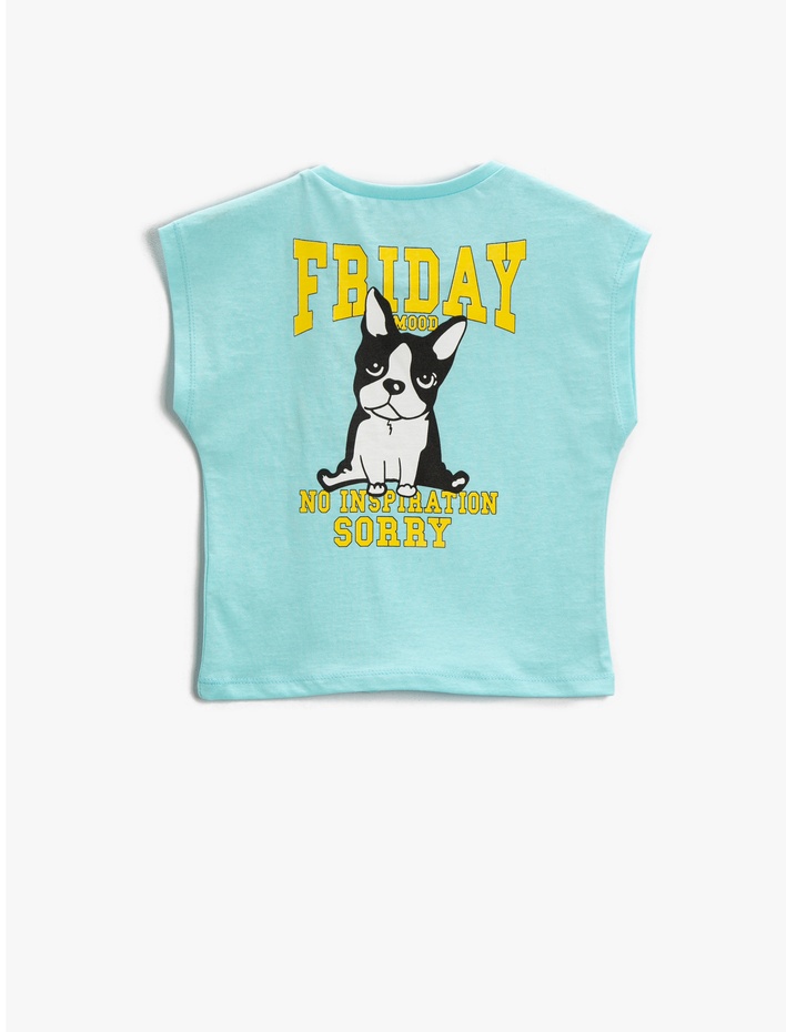 Kız Çocuk Sırtı Hayvan Figürü Baskılı Tişört Bisiklet Yaka Pamuklu