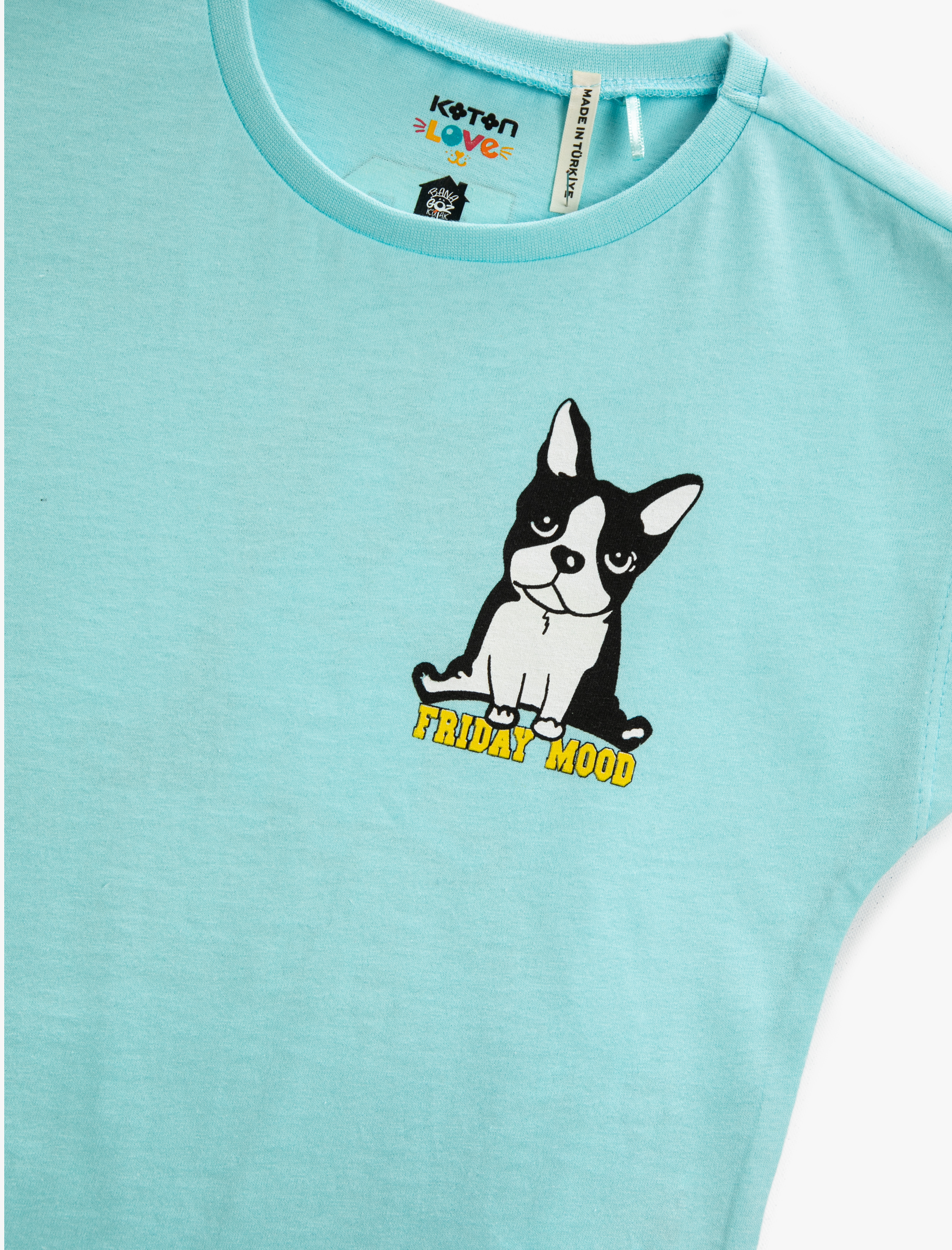  Kız Çocuk Sırtı Hayvan Figürü Baskılı Tişört Bisiklet Yaka Pamuklu