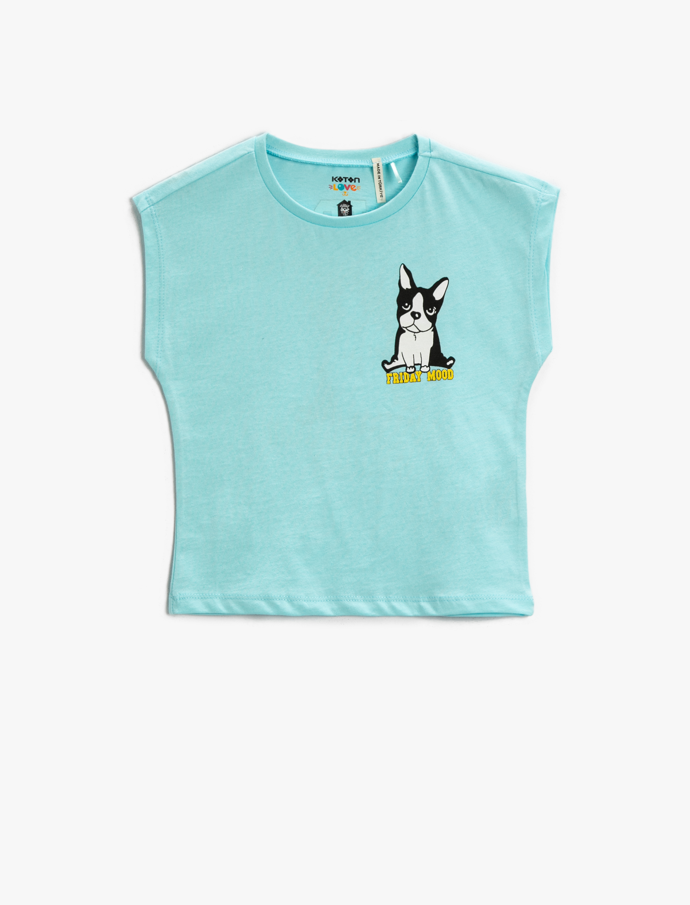  Kız Çocuk Sırtı Hayvan Figürü Baskılı Tişört Bisiklet Yaka Pamuklu