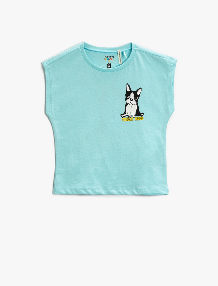 Kız Çocuk Sırtı Hayvan Figürü Baskılı Tişört Bisiklet Yaka Pamuklu