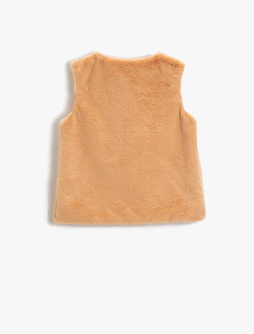  Kız Çocuk Basic Peluş Yelek Yuvarlak Yaka