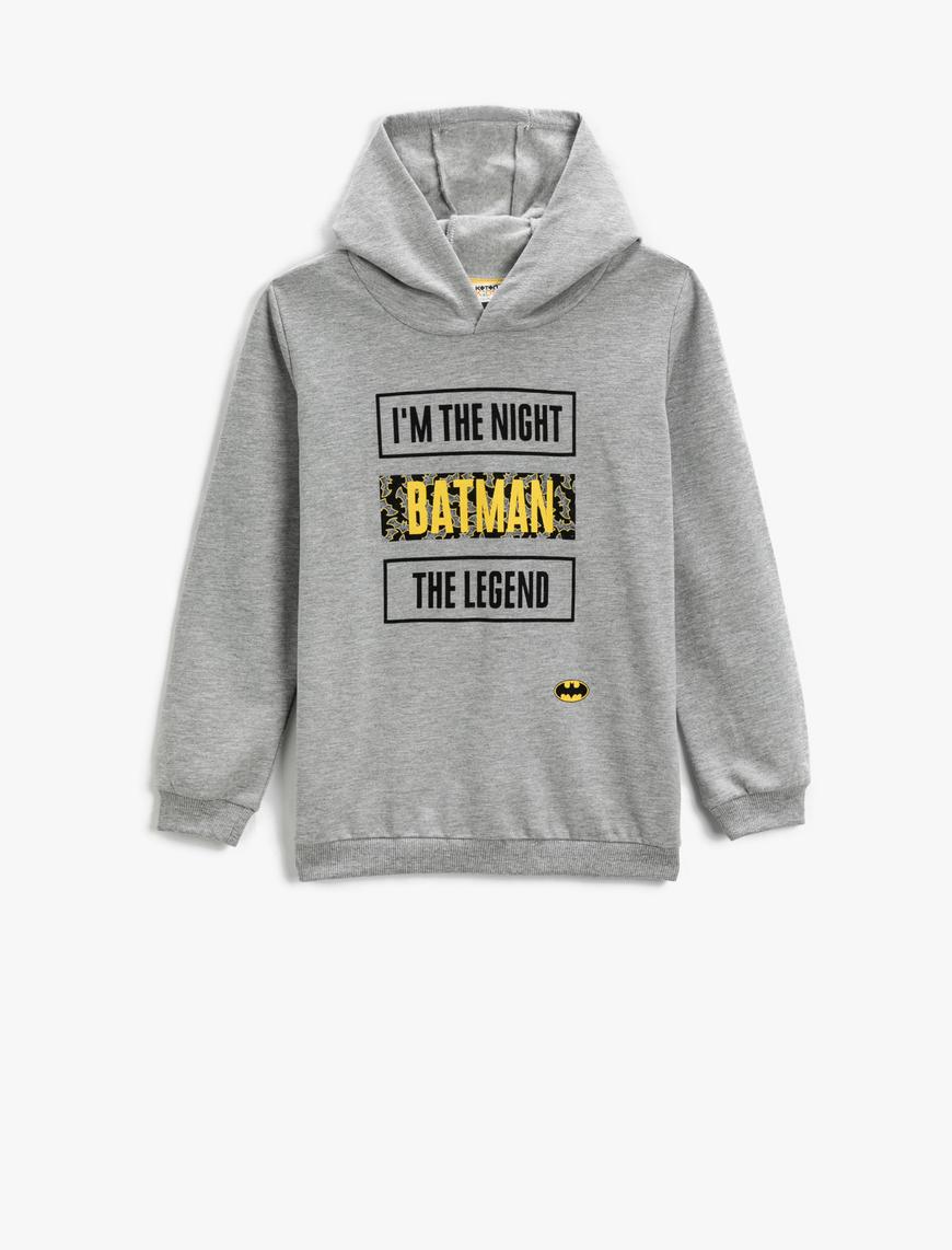  Erkek Çocuk Kapşonlu Sweatshirt Batman Baskılı Lisanslı Uzun Kollu