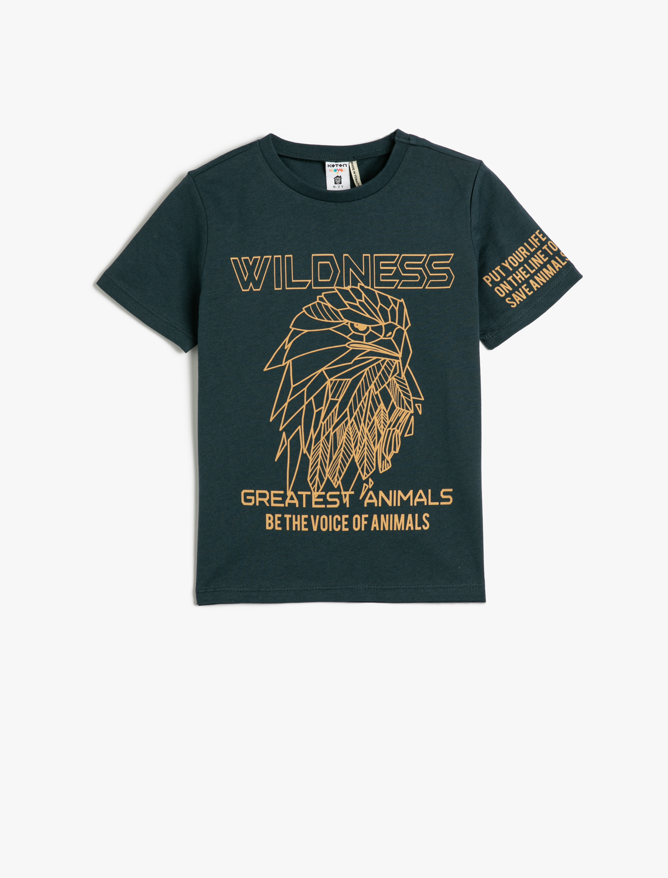  Erkek Çocuk Tişört Bisiklet Yaka Kısa Kollu Kartal Baskılı Pamuklu