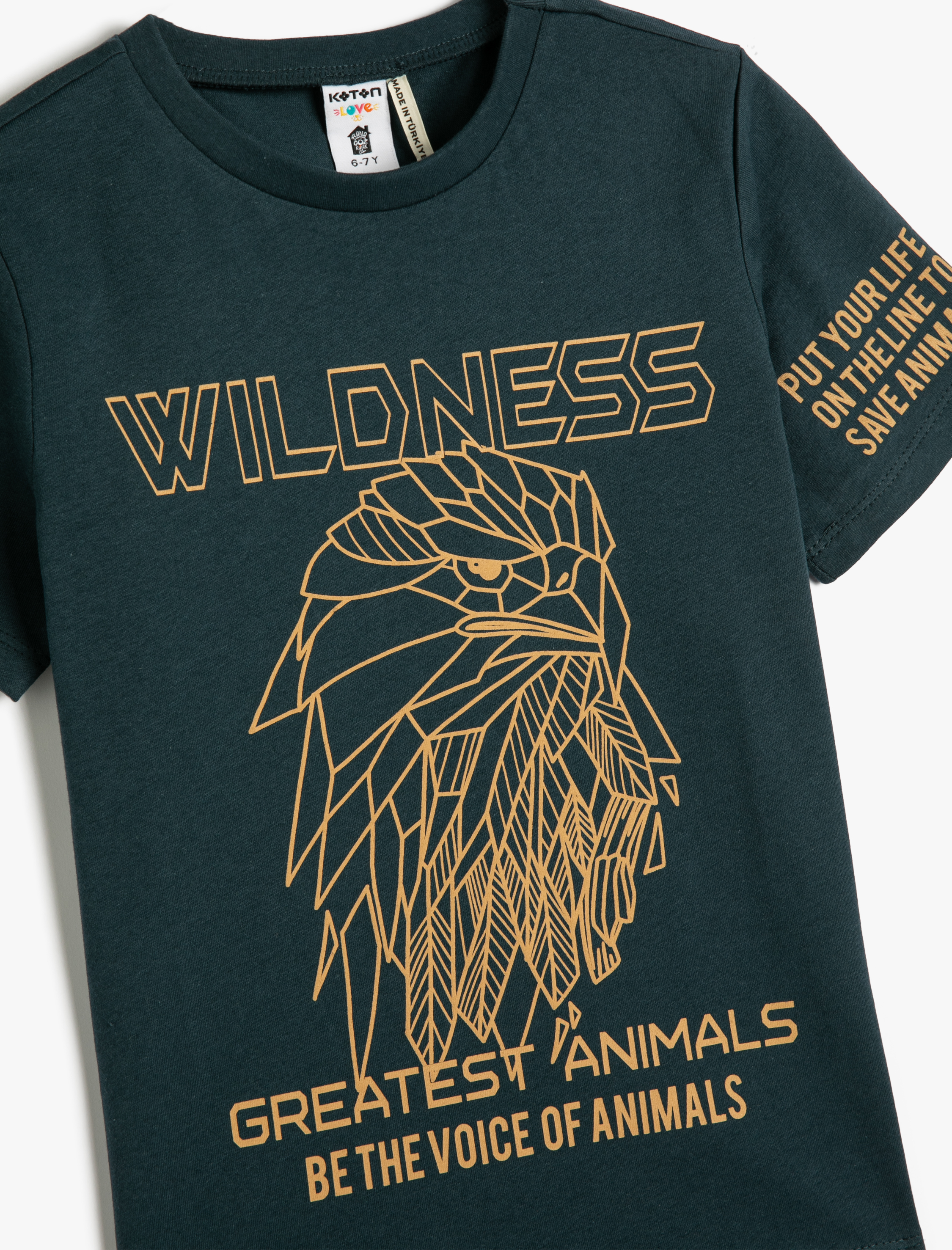  Erkek Çocuk Tişört Bisiklet Yaka Kısa Kollu Kartal Baskılı Pamuklu