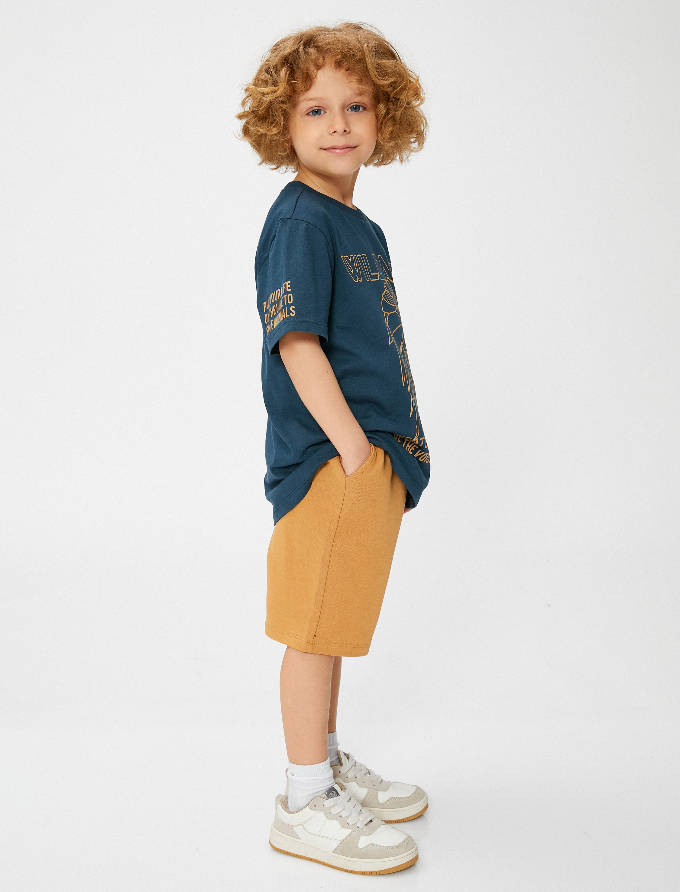  Erkek Çocuk Tişört Bisiklet Yaka Kısa Kollu Kartal Baskılı Pamuklu