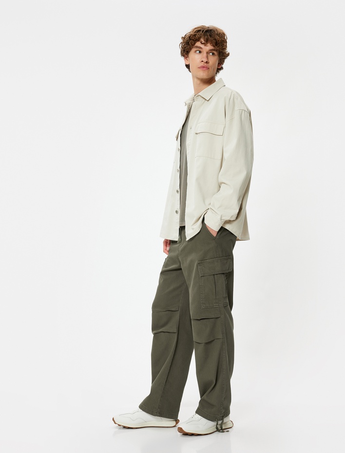  Paraşüt Pantolon Kargo Cep Detaylı Beli Bağcıklı Pamuklu