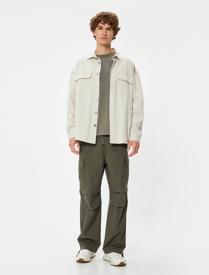  Paraşüt Pantolon Kargo Cep Detaylı Beli Bağcıklı Pamuklu