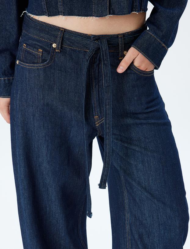 Oversize Kot Pantolon Kemer Detaylı Cepli Bol Paça - Balon Fit Jean_4