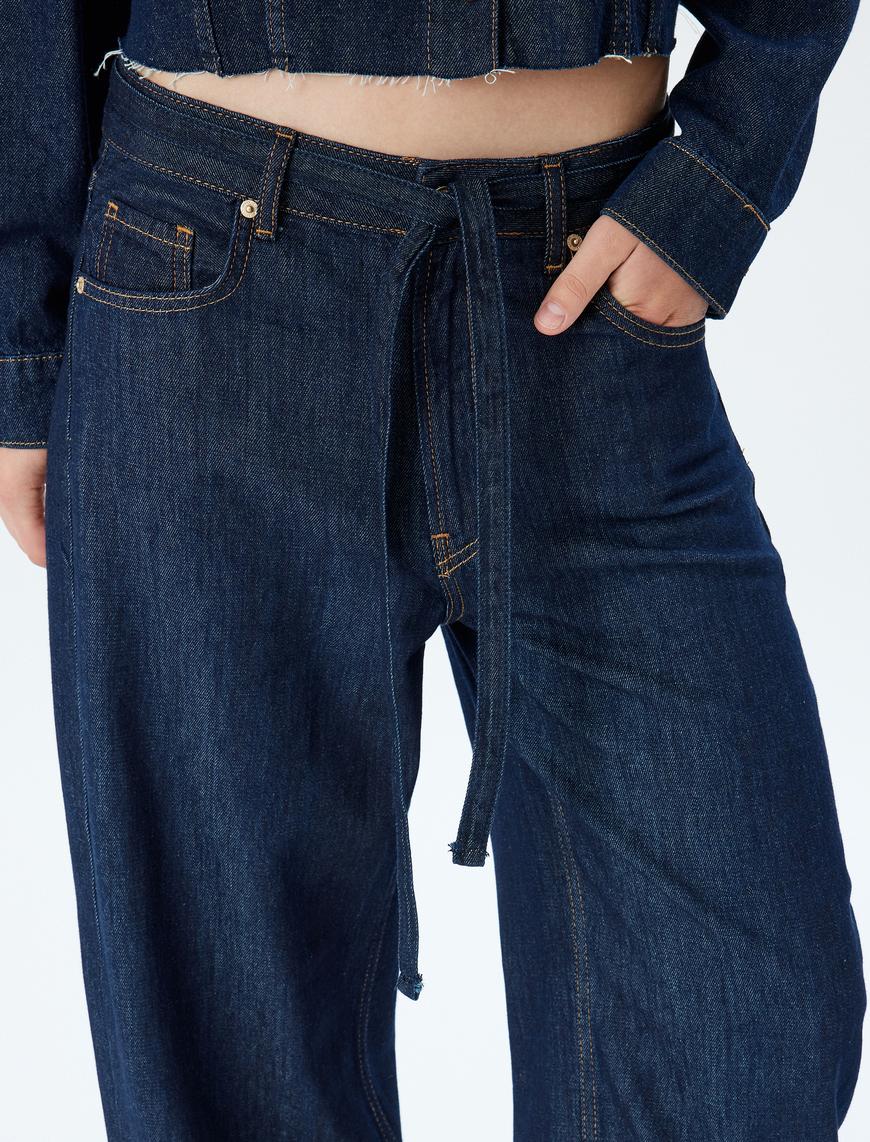   Oversize Kot Pantolon Kemer Detaylı Cepli Bol Paça - Balon Fit Jean