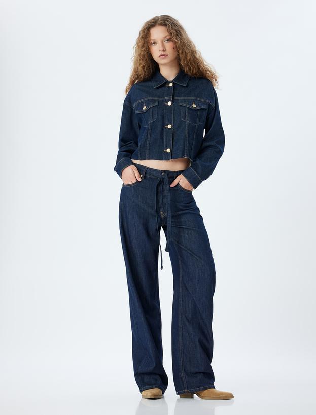 Oversize Kot Pantolon Kemer Detaylı Cepli Bol Paça - Balon Fit Jean_0