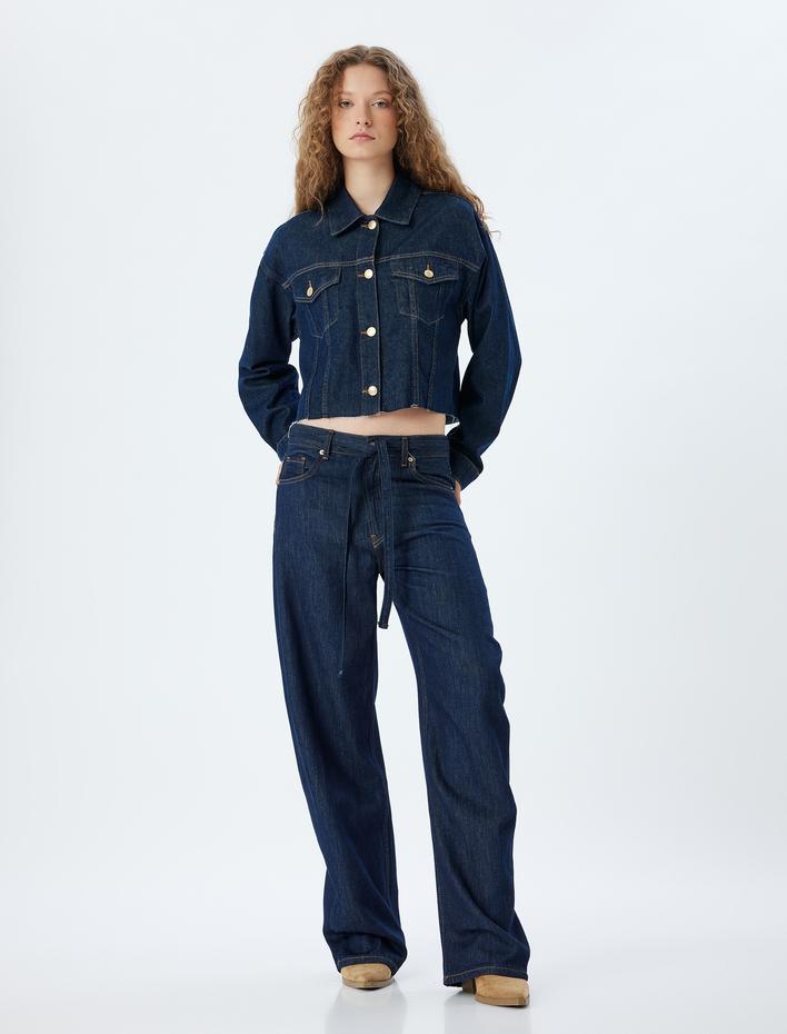  Oversize Kot Pantolon Kemer Detaylı Cepli Bol Paça - Balon Fit Jean