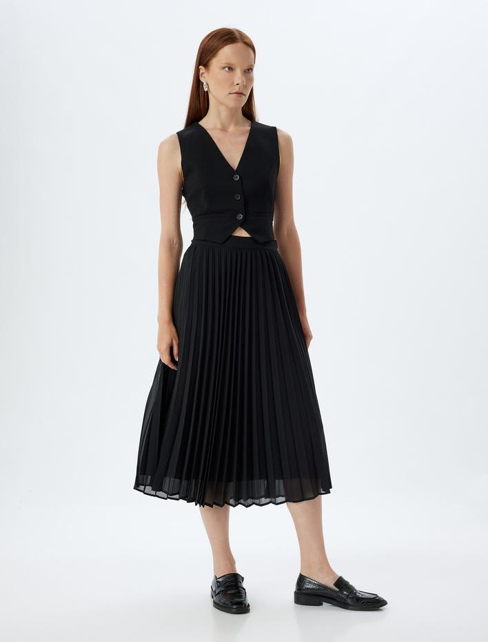  Yüksek Bel Midi Pileli Etek