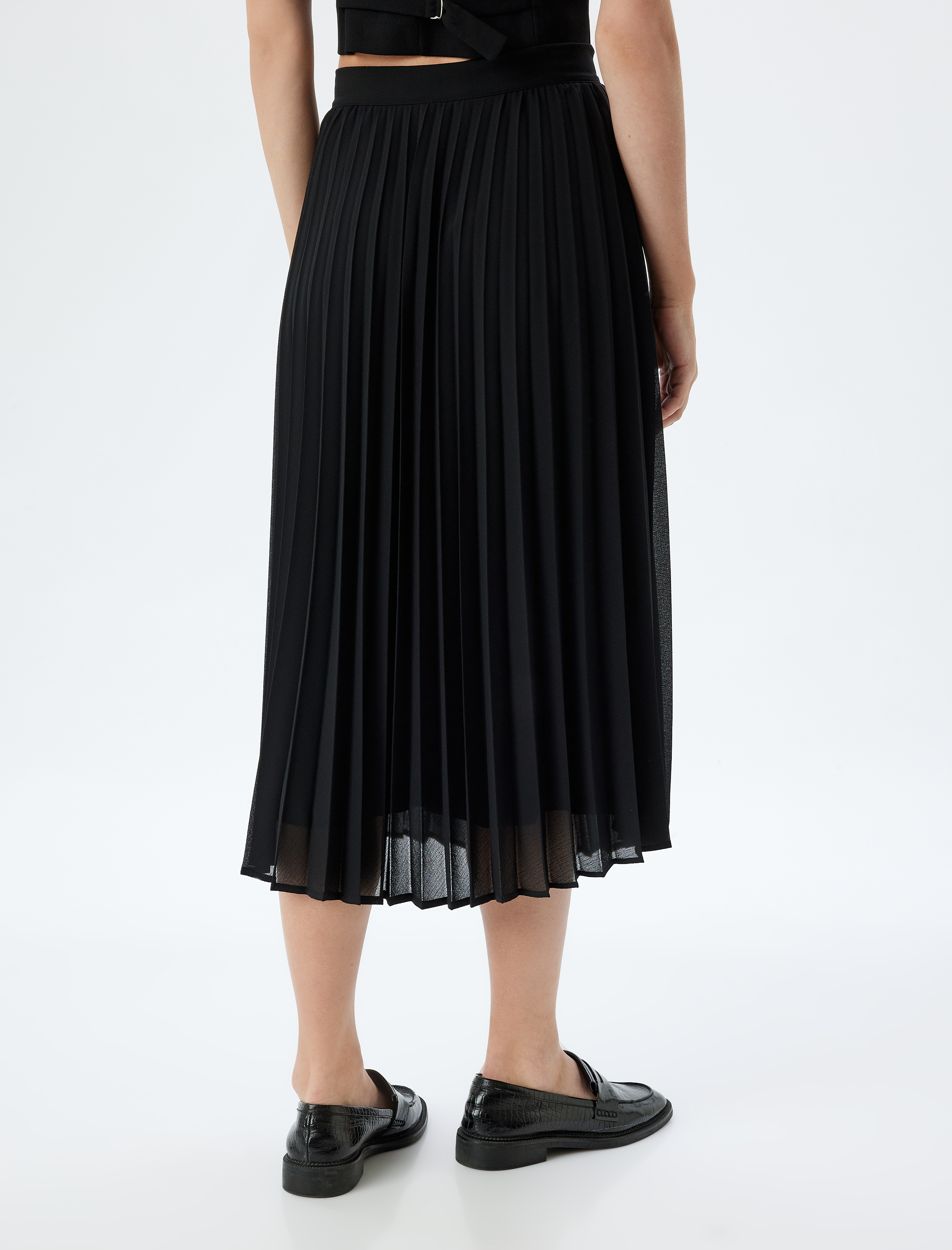   Yüksek Bel Midi Pileli Etek