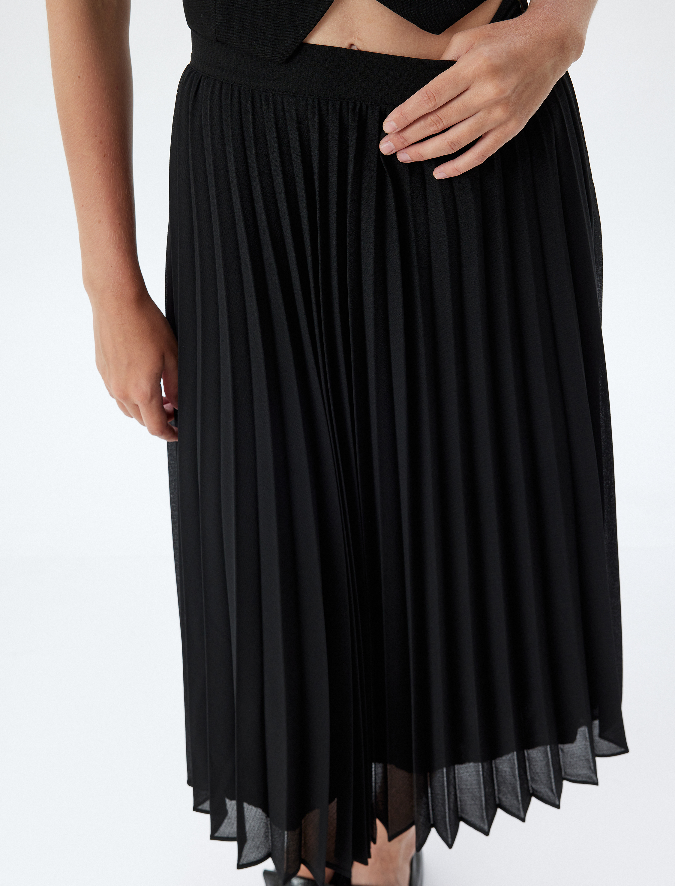   Yüksek Bel Midi Pileli Etek