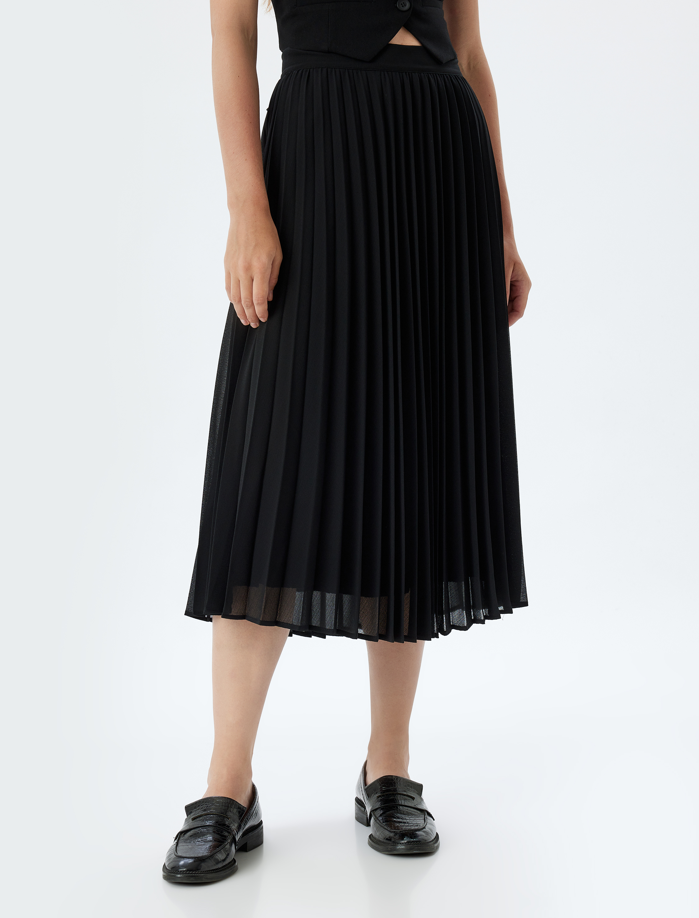   Yüksek Bel Midi Pileli Etek