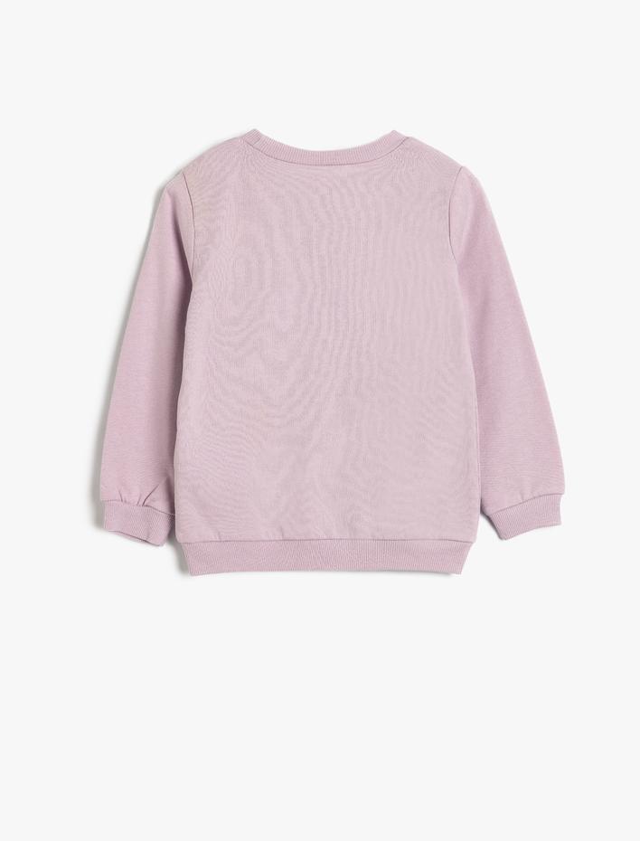 Kız Bebek Sweatshirt Baskı Detaylı Bisiklet Yaka Uzun Kollu Pamuklu Şardonlu