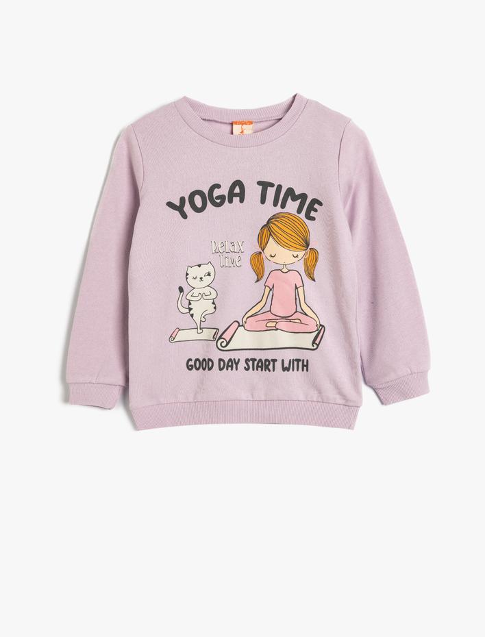 Kız Bebek Sweatshirt Baskı Detaylı Bisiklet Yaka Uzun Kollu Pamuklu Şardonlu