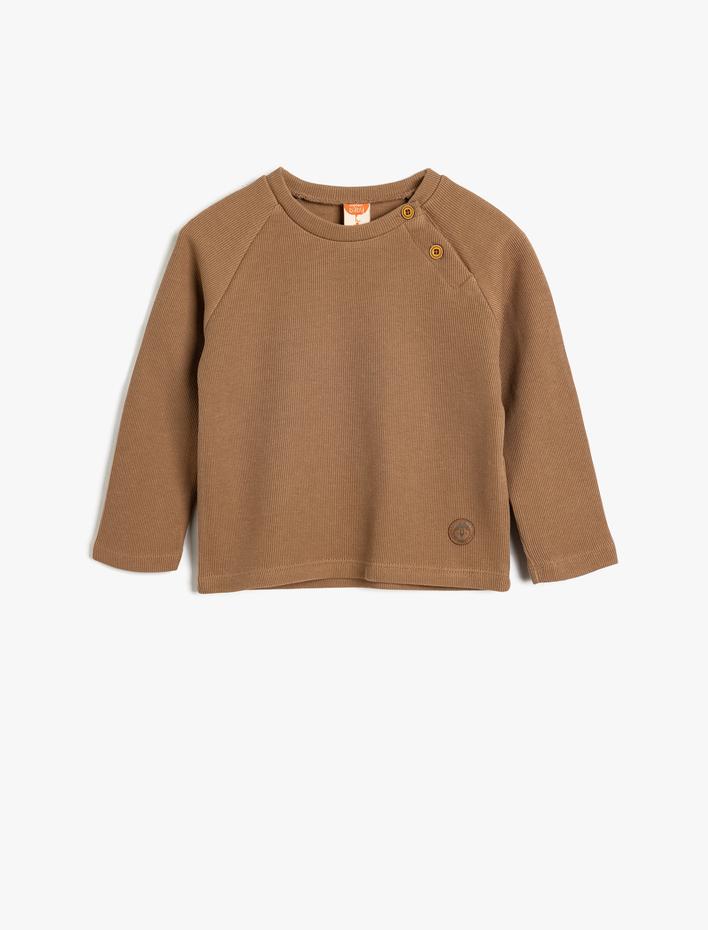 Erkek Bebek Triko Kazak Düğme Detaylı Yuvarlak Yaka Uzun Kollu