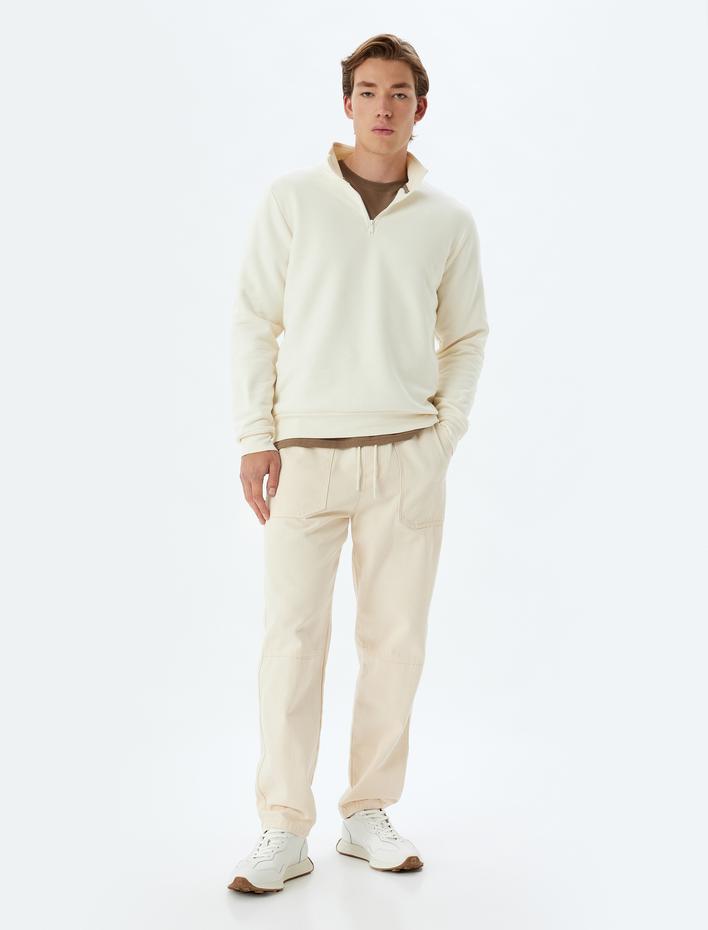  Yarım Fermuarlı Yaka Basic Şardonlu Pamuk Karışımlı Uzun Kollu Sweatshirt