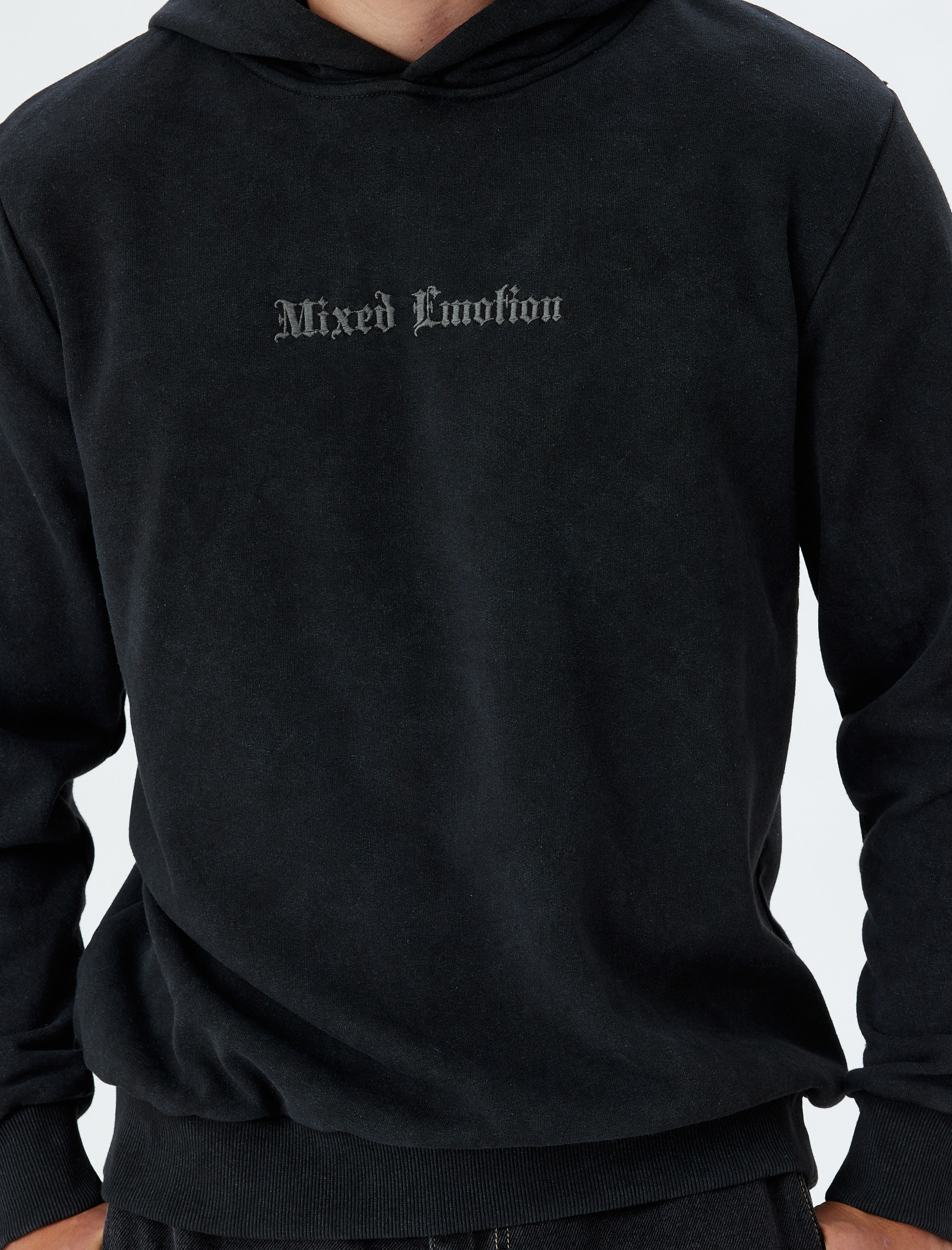   Kapşonlu Sweatshirt Slogan İşlemeli Basic Yıkamalı Pamuk Karışımlı