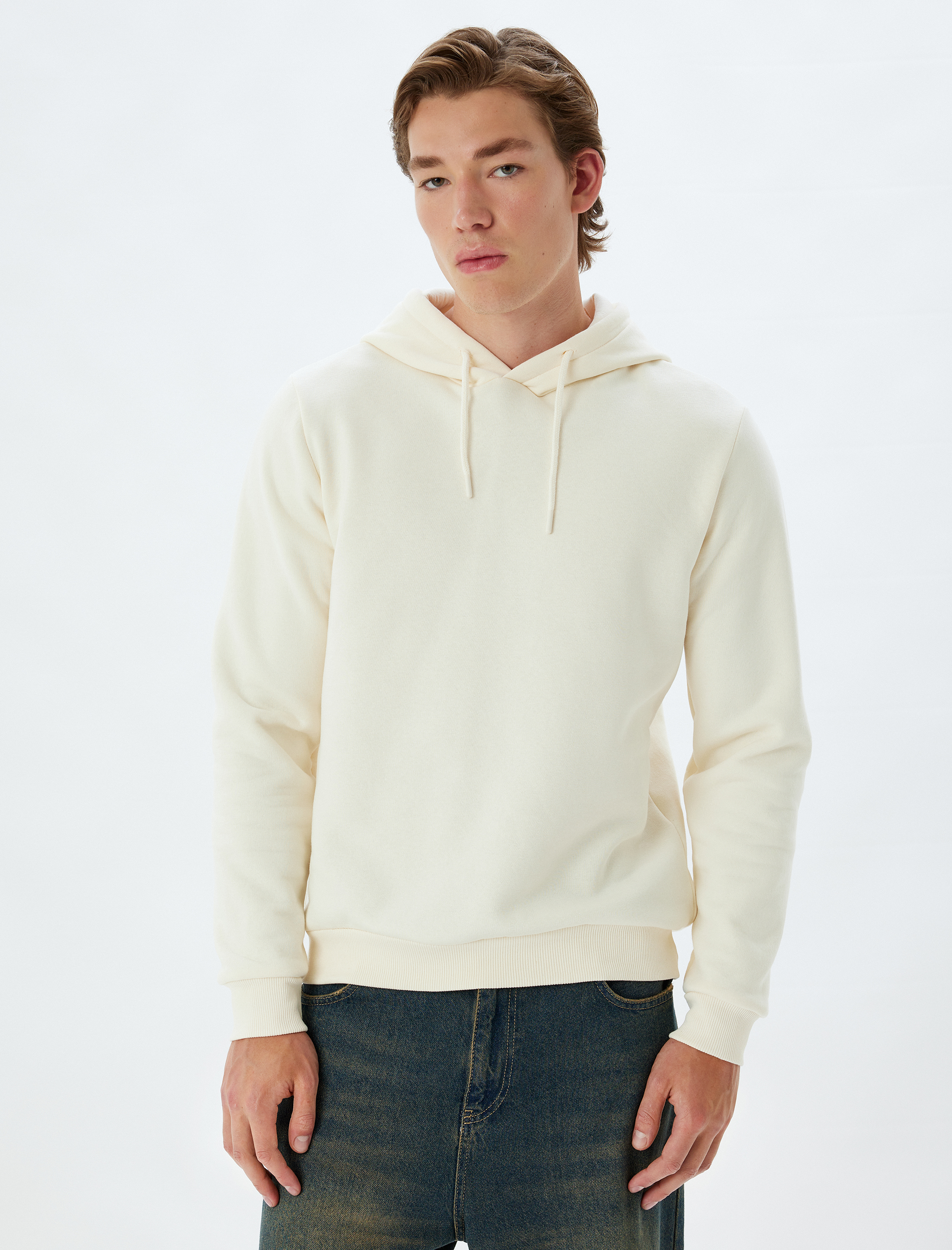   Şardonlu Pamuk Karışımlı Basic Kapşonlu Sweatshirt