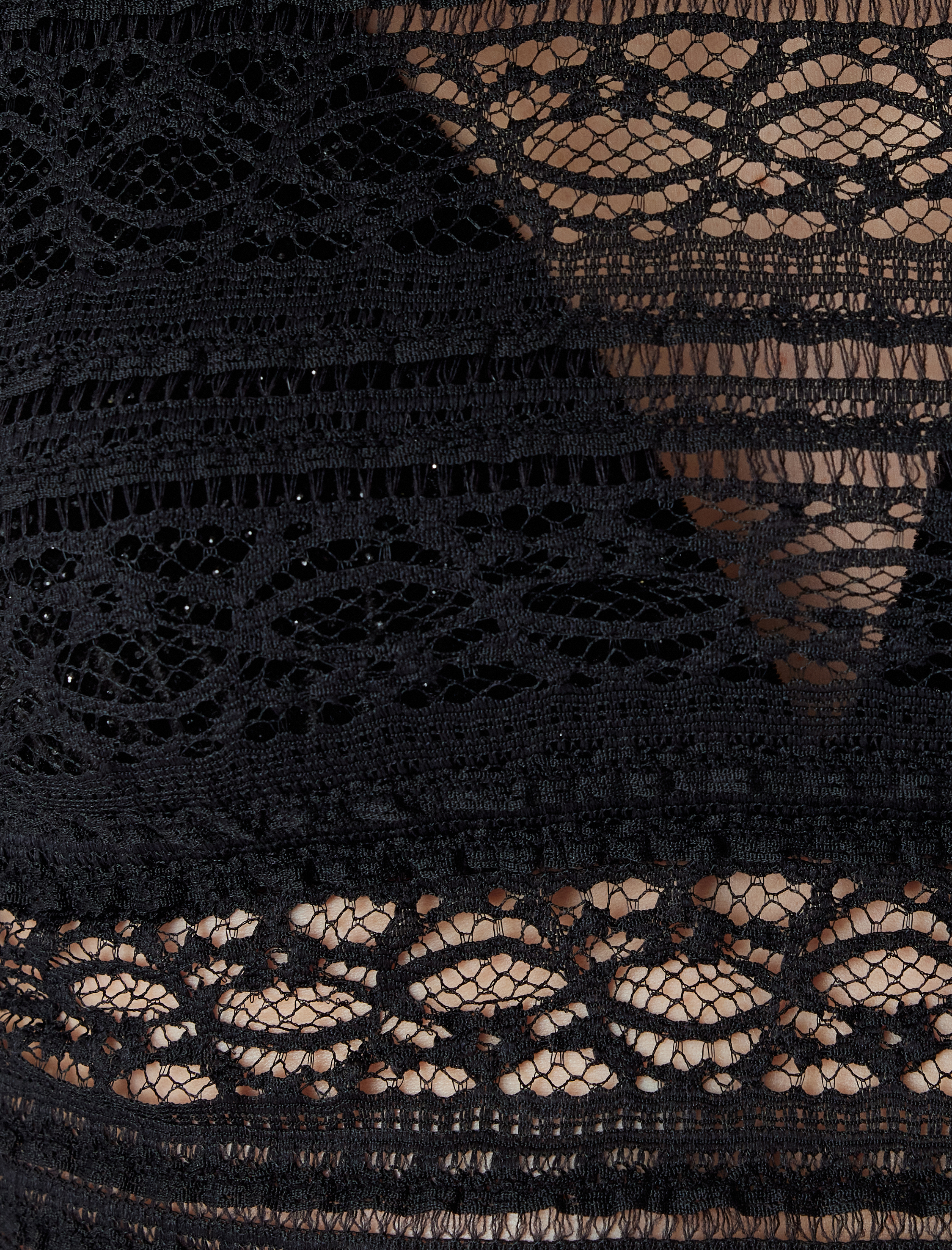   Dantel Crop Bluz Dik Yaka Uzun Kollu Slim Fit