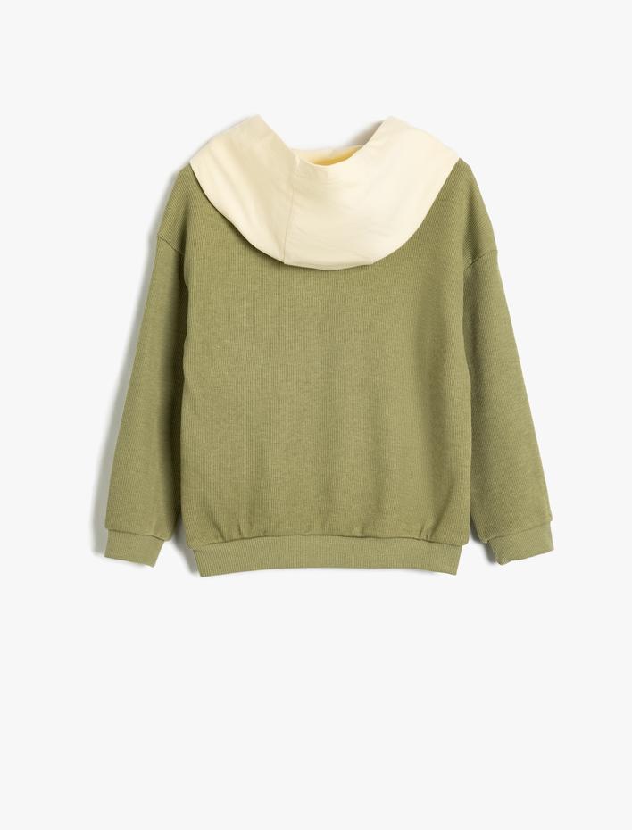 Erkek Bebek Sweatshirt Kapşonlu Yaka Renk Bloklu Tek Cep Detaylı Pamuklu