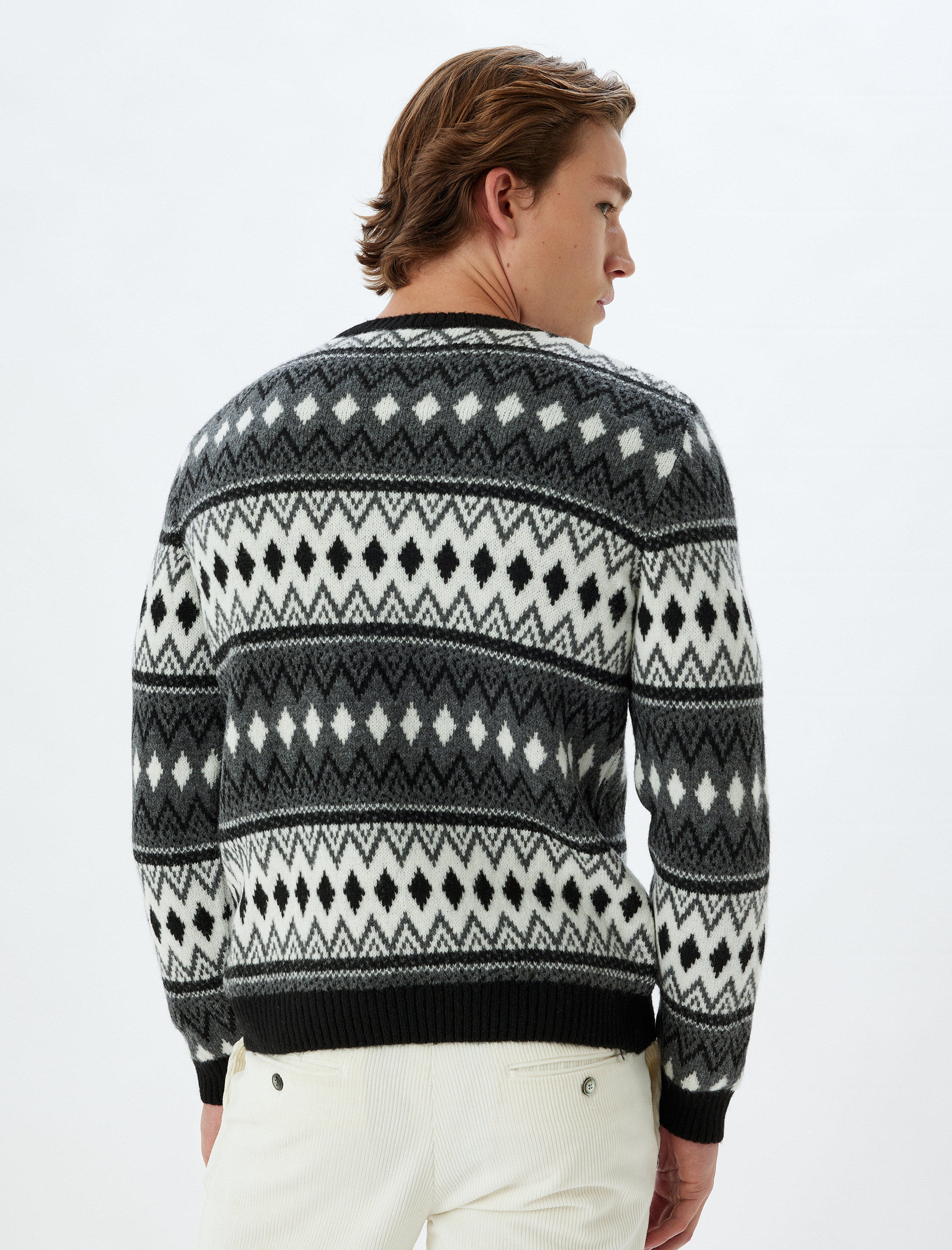   Kışlık Triko Kazak Bisiklet Yaka Desenli Uzun Kollu