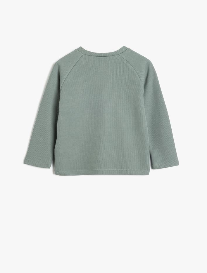 Erkek Bebek Triko Kazak Düğme Detaylı Yuvarlak Yaka Uzun Kollu