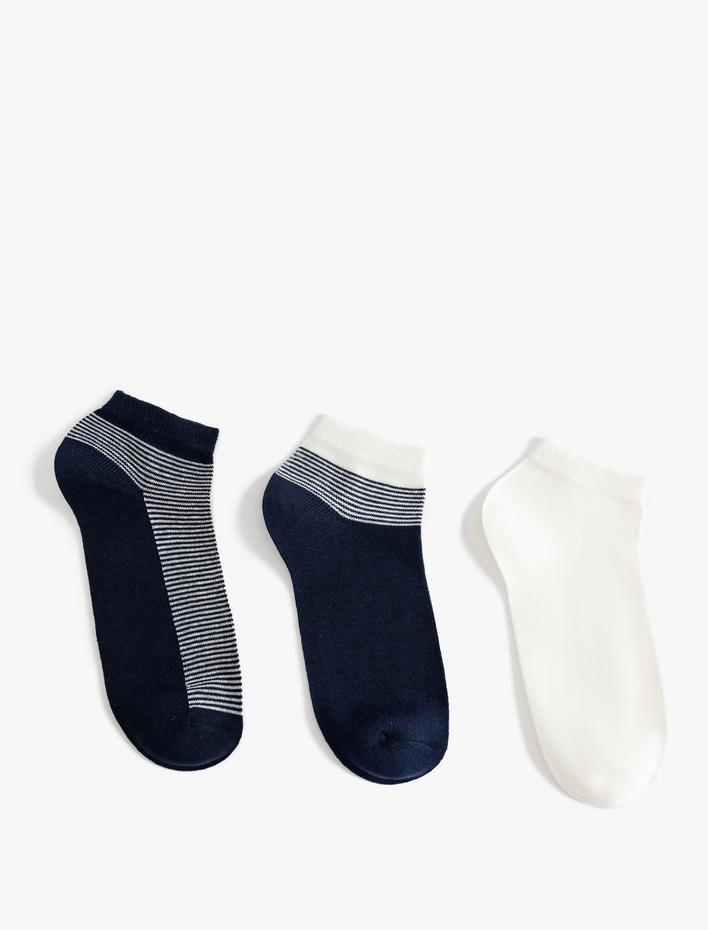 Erkek Patik Çorap Seti 3'lü Çizgi Detaylı Pamuk Karışımlı