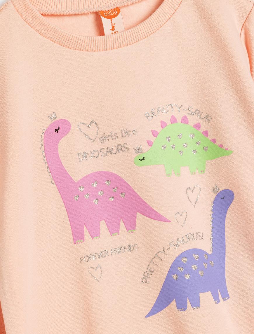  Kız Bebek Dinozor Baskılı Uzun Kollu Sweatshirt