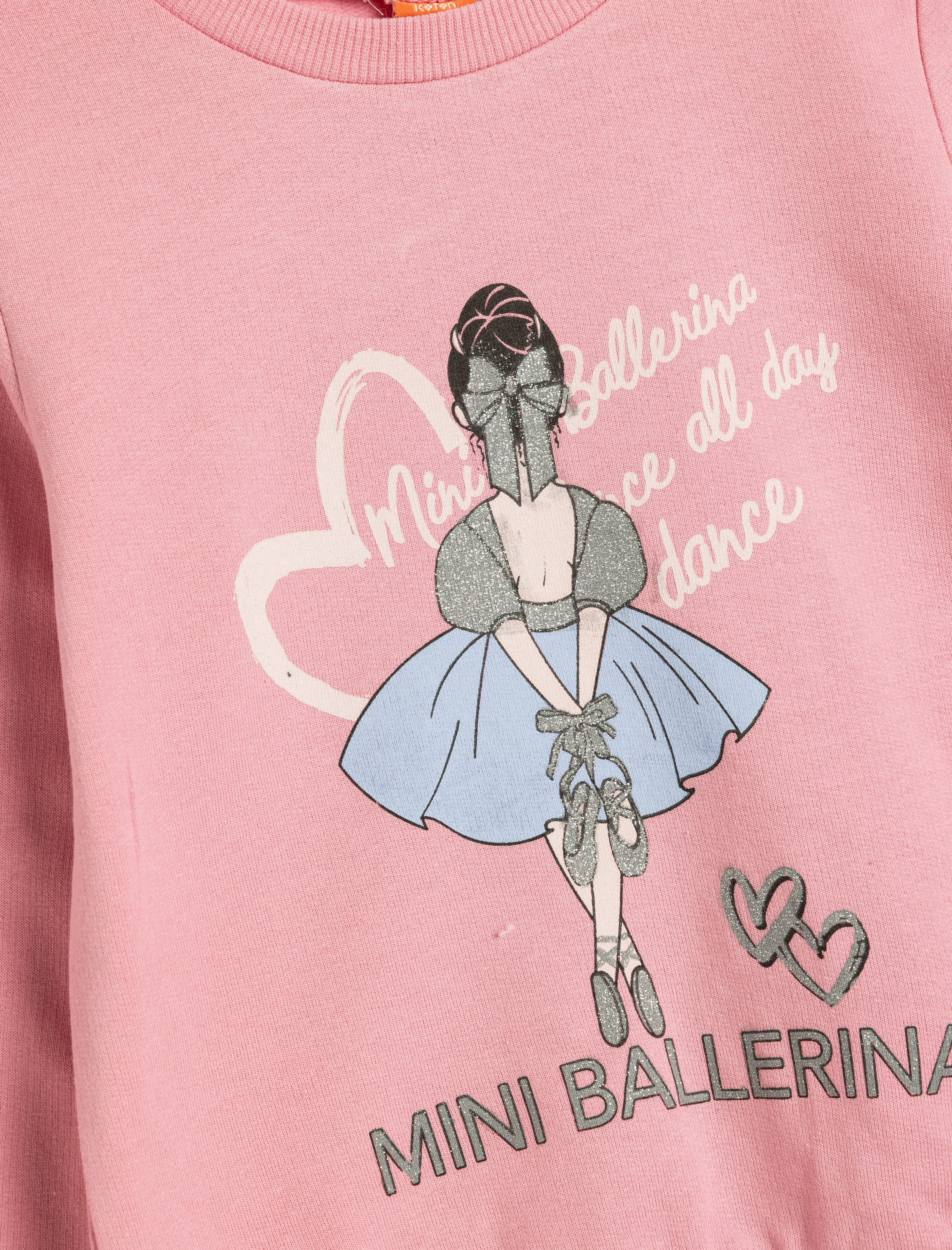  Kız Bebek Sweatshirt Balerin Baskılı Sim Detaylı Bisiklet Yaka Uzun Kollu Şardonlu