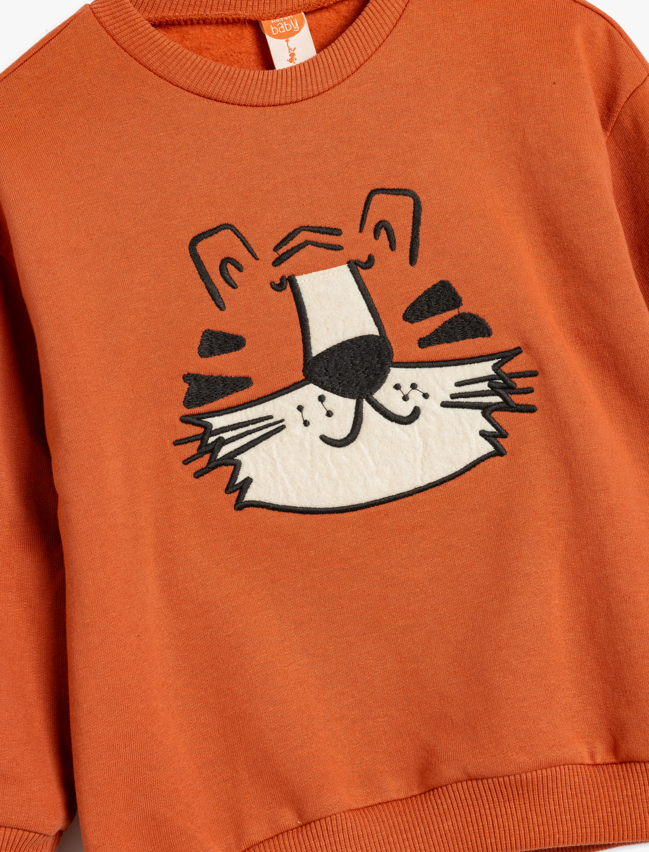  Erkek Bebek Kaplan Baskılı Sweatshirt Uzun Kollu Bisiklet Yaka Şardonlu